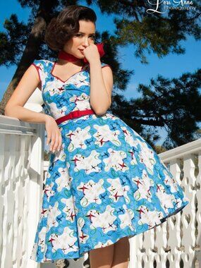 Pinup Couture Heidi Dress in Mary Blair Planes Print XL Retro NO BELT